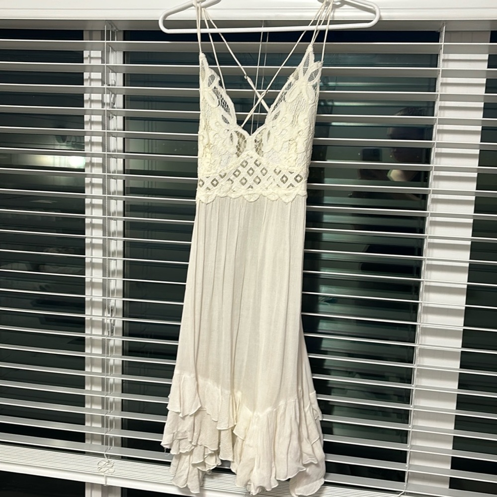 Free People Ivory Lace-Strap Mini Dress